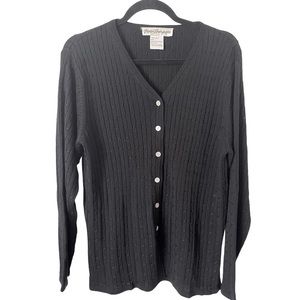 Norm Thompson 100% Silk Black Cable Knit‎ Cardigan